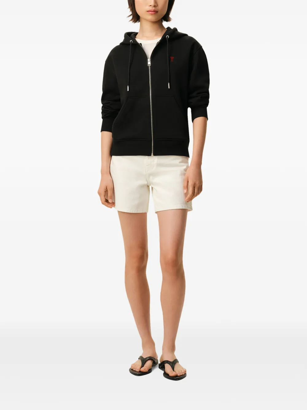 AMI Paris Katoenen hoodie met rits en Ami de Coeur Zwart