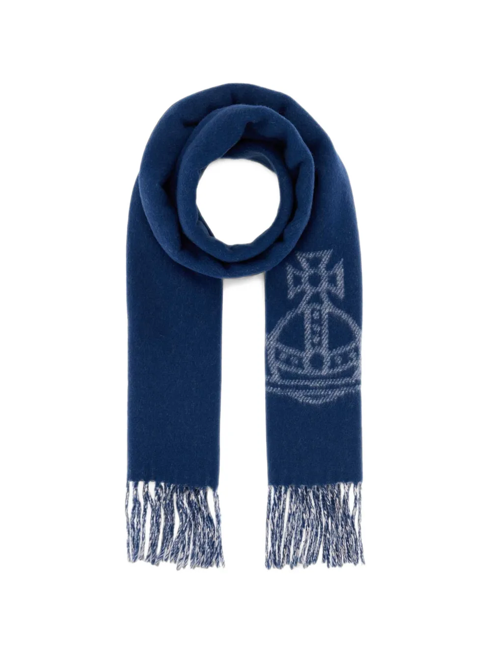 Vivienne Westwood Orb-motif double-faced fringed scarf - Blau