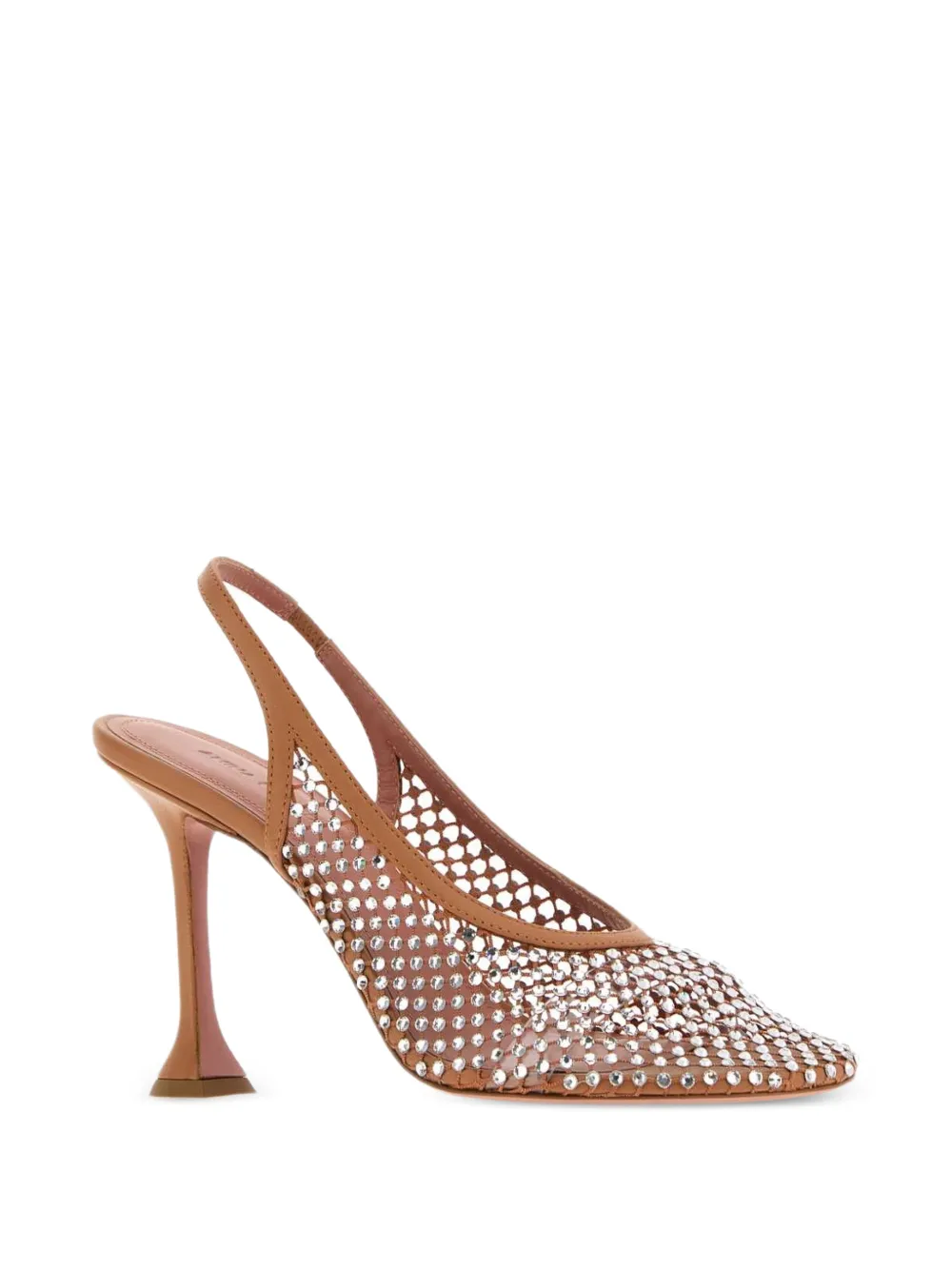 Amina Muaddi Dolly net sling 95 latte nappa and white crystals Beige