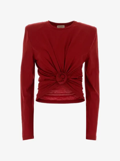 Magda Butrym blusa con hombreras y detalle de roseta