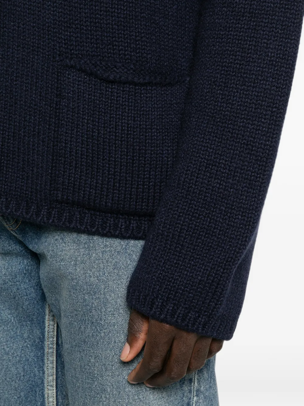 The Row Dor Shawl-collar Waffle-knit Cardigan in Blue, view 5