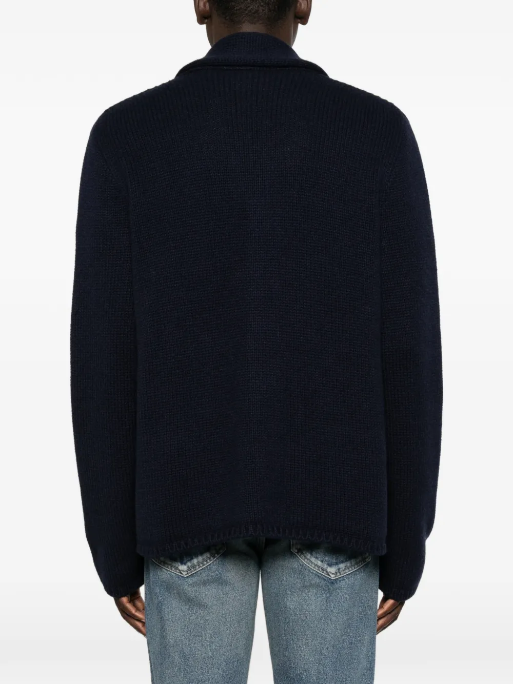 The Row Dor Shawl-collar Waffle-knit Cardigan in Blue, view 4