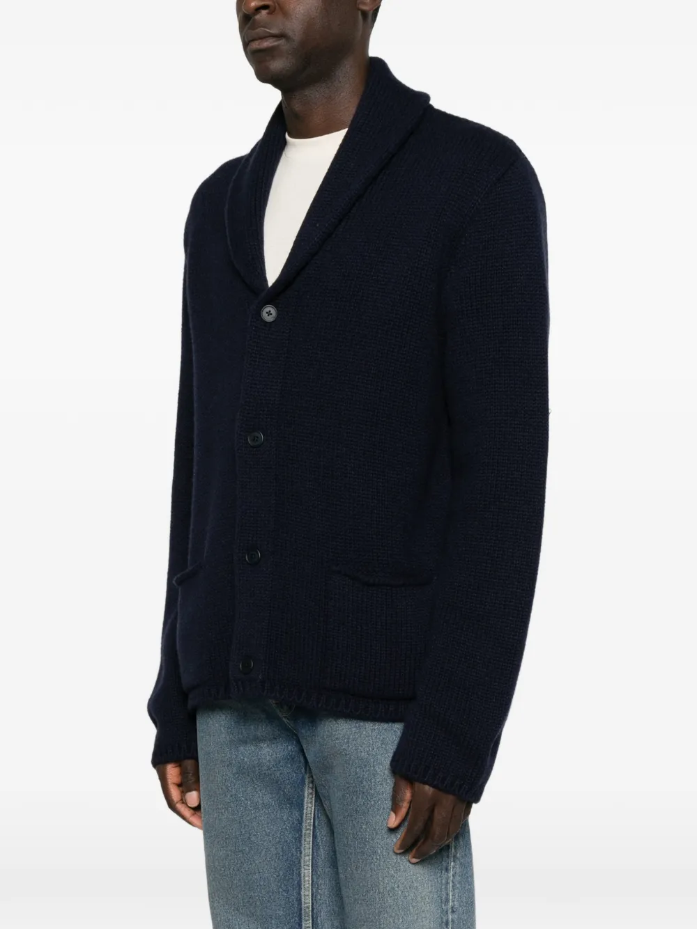The Row Dor Shawl-collar Waffle-knit Cardigan in Blue, view 3
