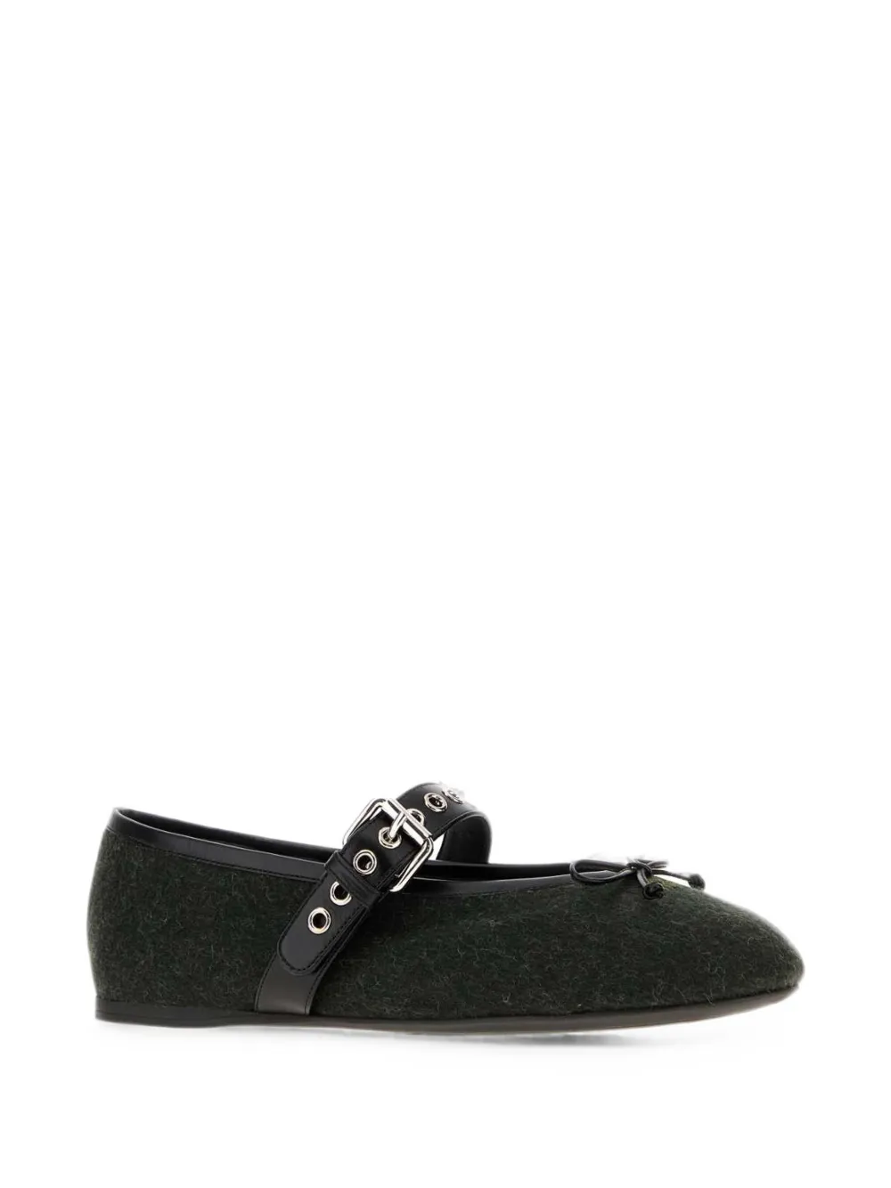 Miu bottle-green flannel ballerinas Groen
