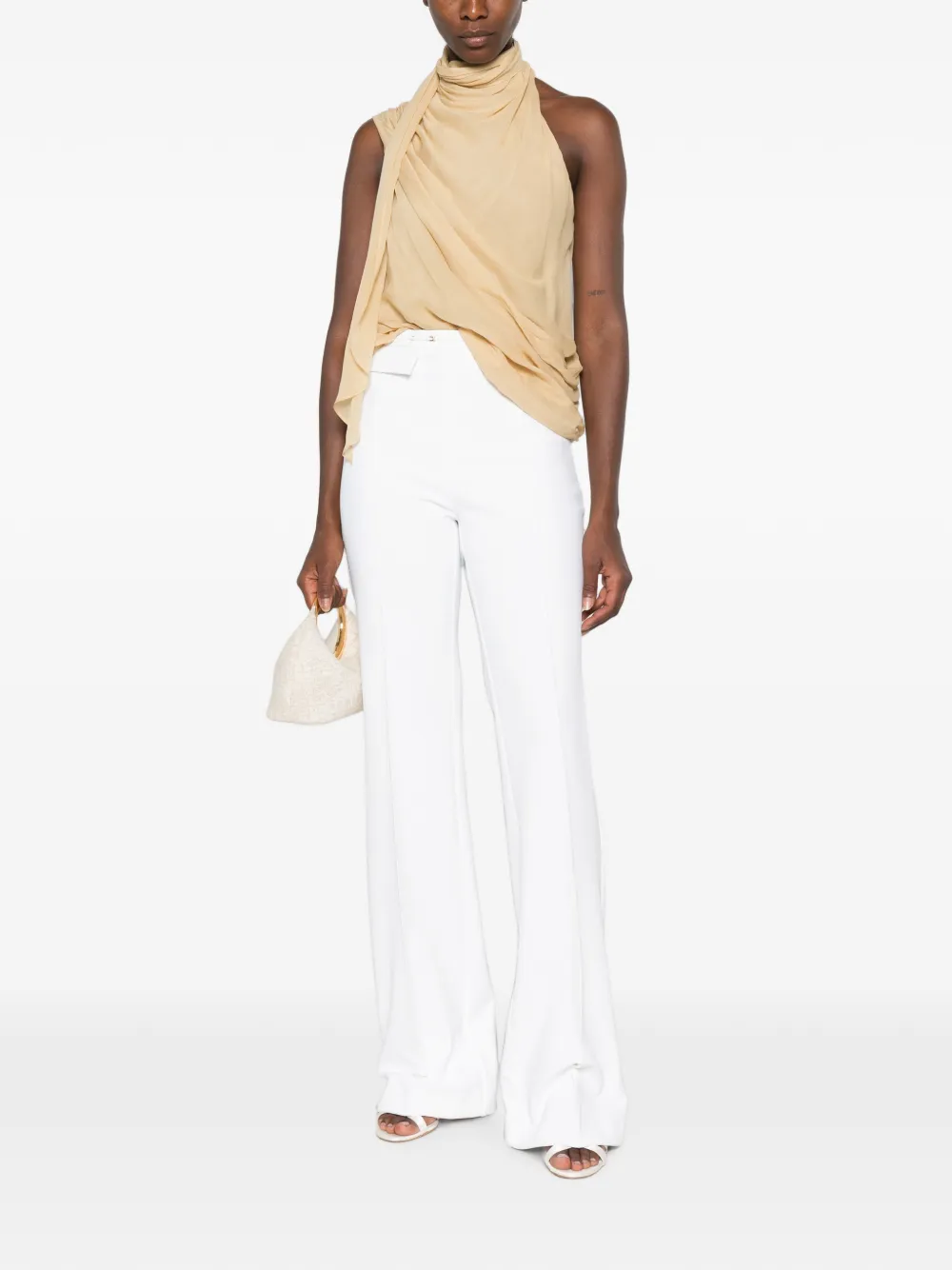 Elisabetta Franchi Flared broek met goudkleurig plakkaat Wit