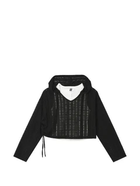 izzue layered-design pointelle hoodie