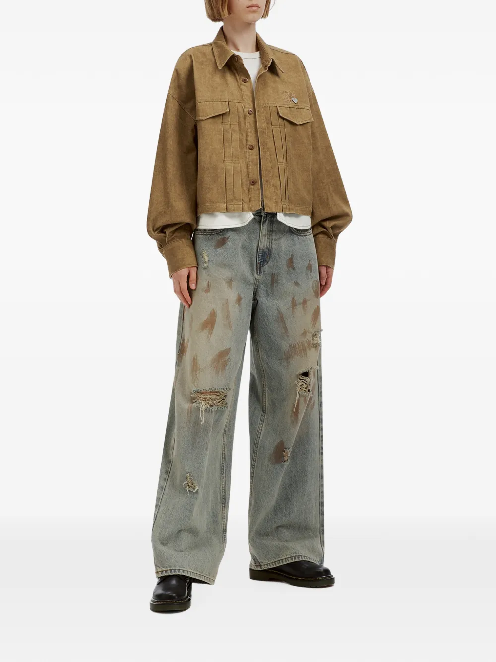 izzue Oversized jack met geplooid detail Bruin