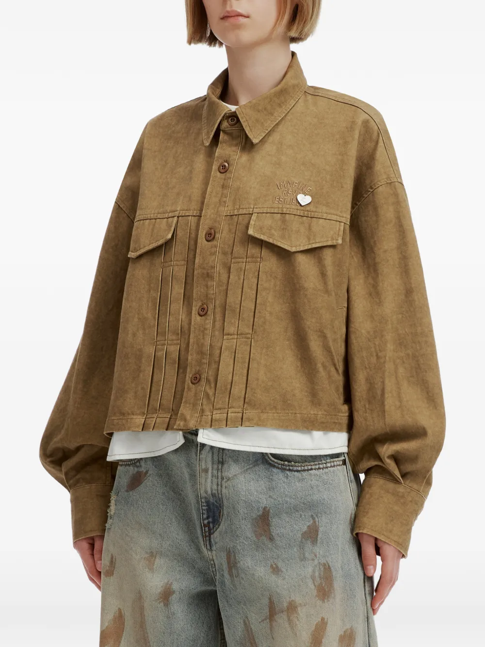 izzue Oversized jack met geplooid detail Bruin