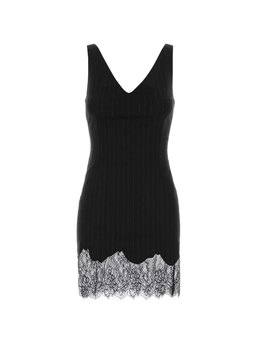 THE ANDAMANE Tori lace-trim pinstripe mini dress - Schwarz