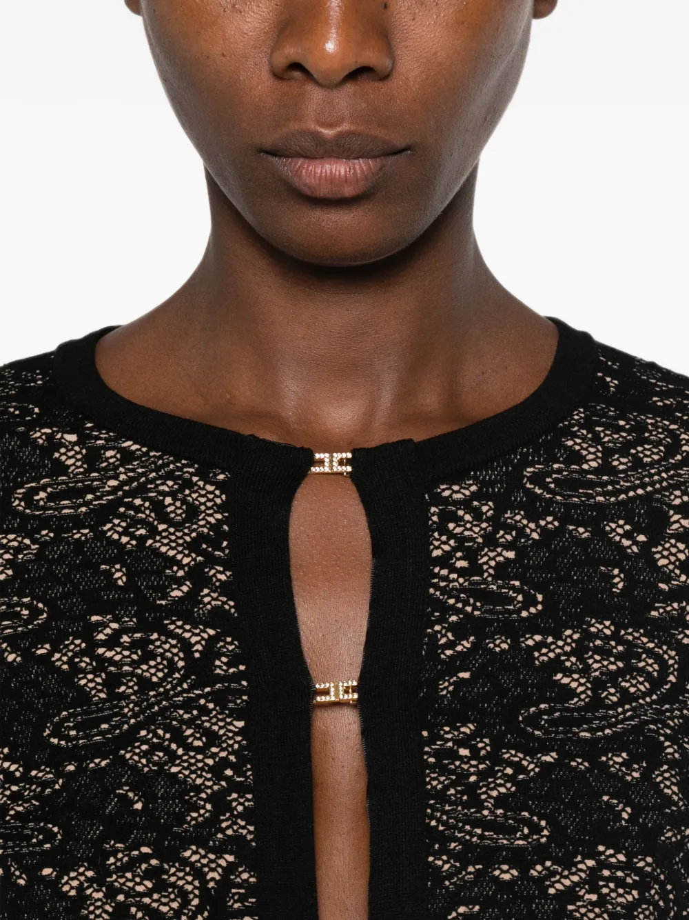 Elisabetta Franchi Trui met kanten patroon en logoplakkaat Zwart