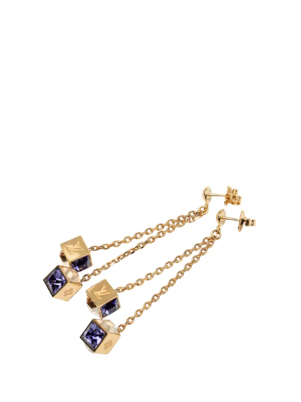 Louis Vuitton Pre-owned 2014 Gold Plated Strass Gamble Drop Push Back Earrings Costume Earrings