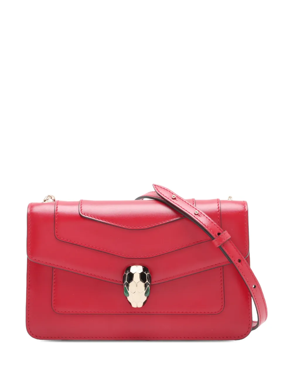 Pre-owned Bvlgari 2010-2026 Small Calfskin Serpenti Forever East West Shoulder Bag In Red