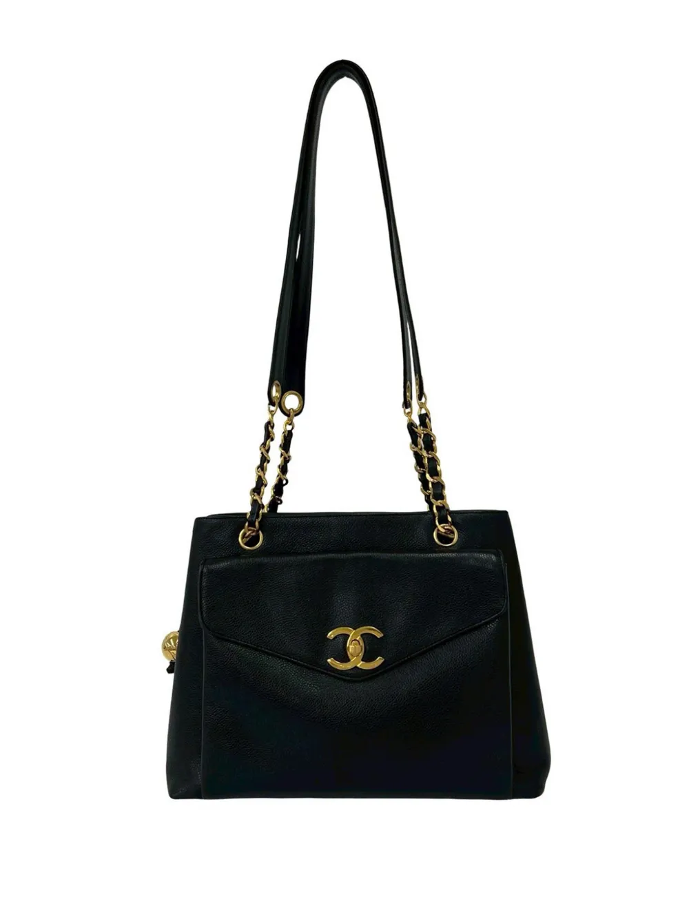 CHANEL Pre-Owned 1994-1996 CC Caviar Front Pocket Chain tote bag - Schwarz