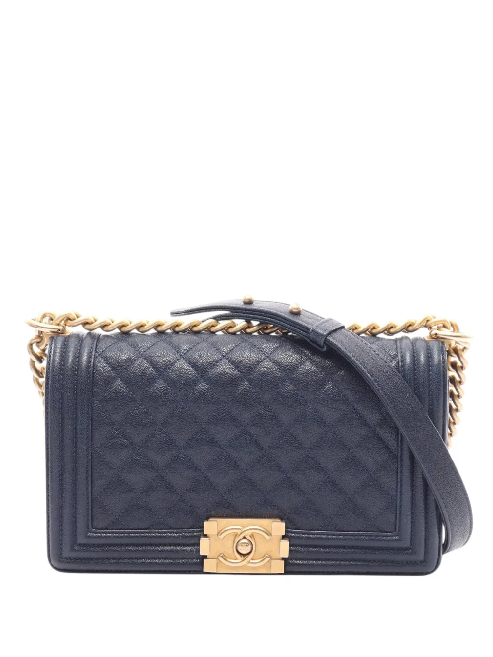 CHANEL Pre-Owned 2018-2019 Old Medium Quilted Caviar Boy Flap crossbody bag - Blu