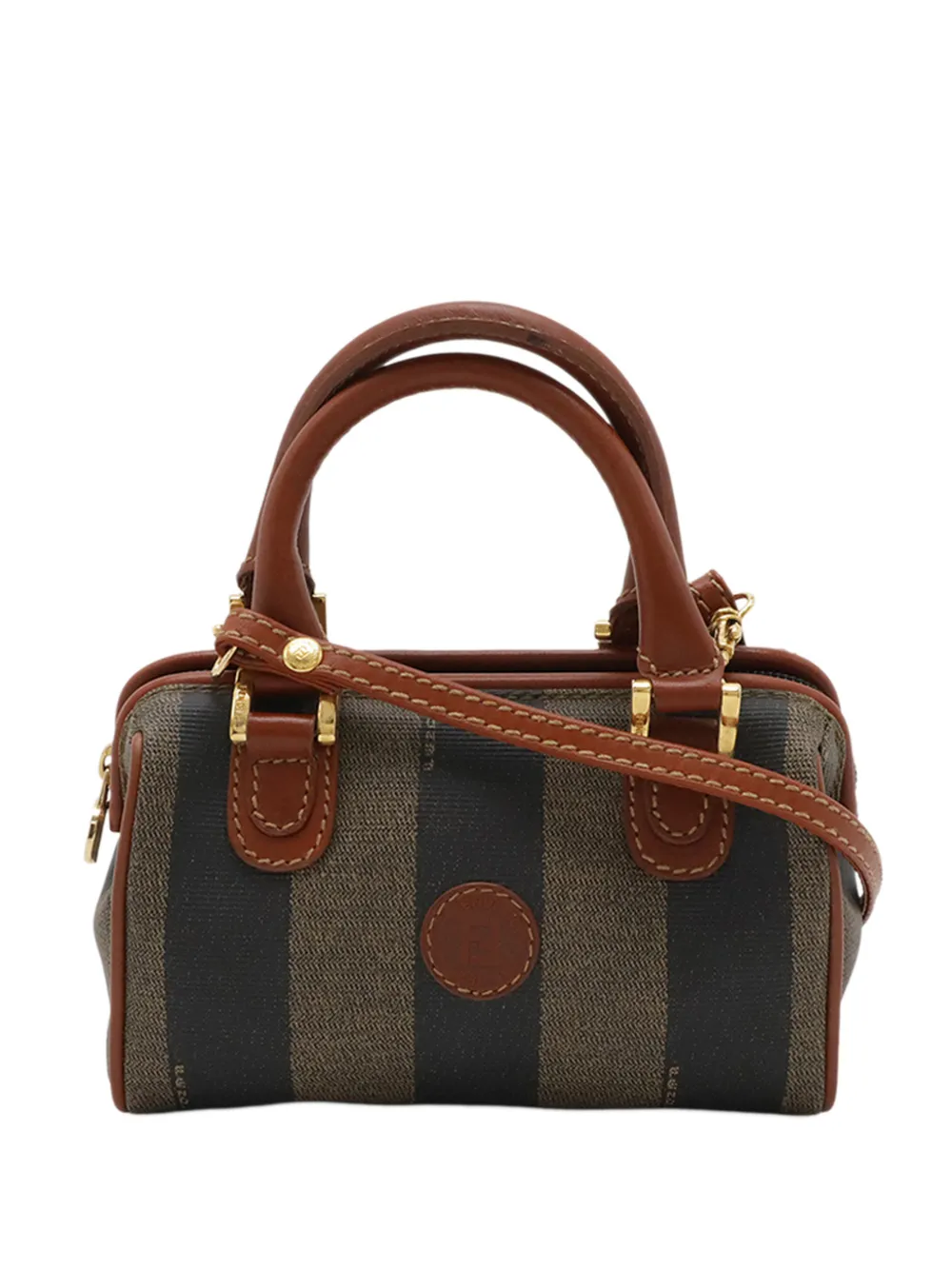Fendi Pre-Owned 20th Century Mini Pequin Coated Canvas Convertible Boston Bag satchel - Braun