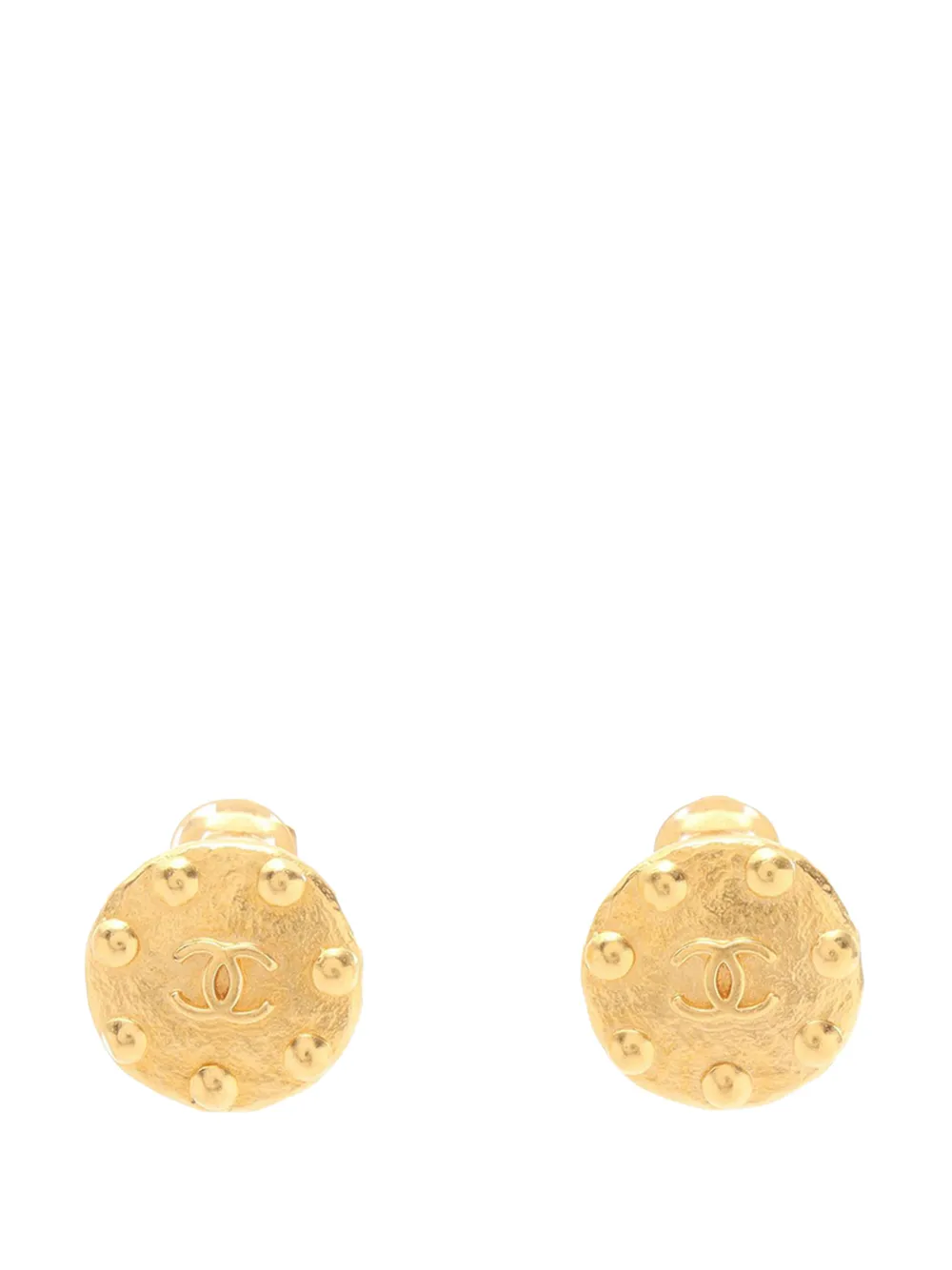 CHANEL Pre-Owned 1997 CC Gold Plated Dot Round Clip on Earrings costume earrings