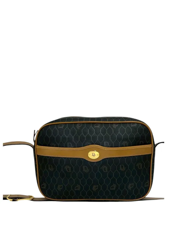 Dior Pre-owned 20th Century Honeycomb Coated Canvas Crossbody Bag in Black