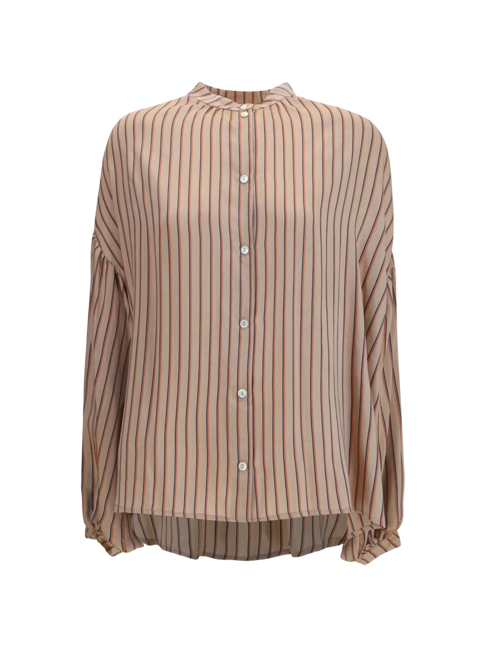 Kristina Ti vertical-stripe gathered-sleeve shirt - Nude
