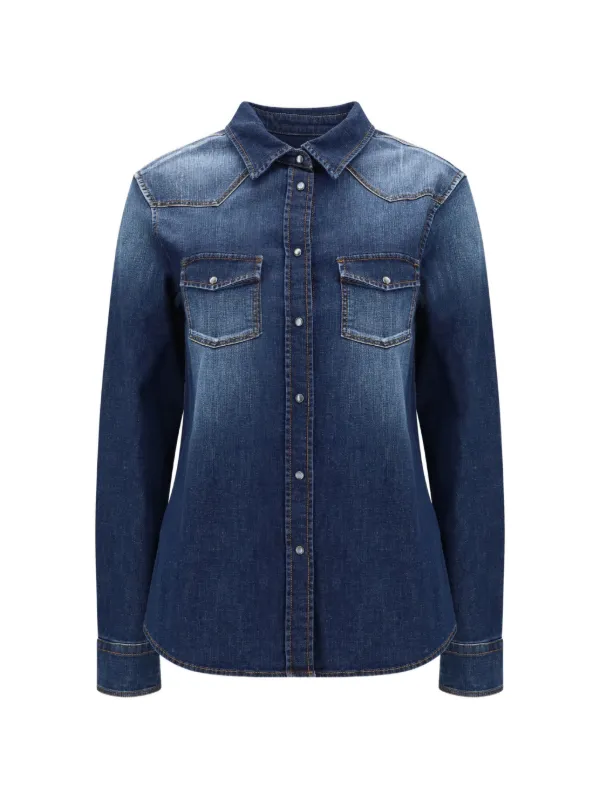 Jacob Cohën Panelled Denim Shirt in Blue