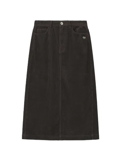 CHOCOOLATE corduroy logo-patch midi skirt