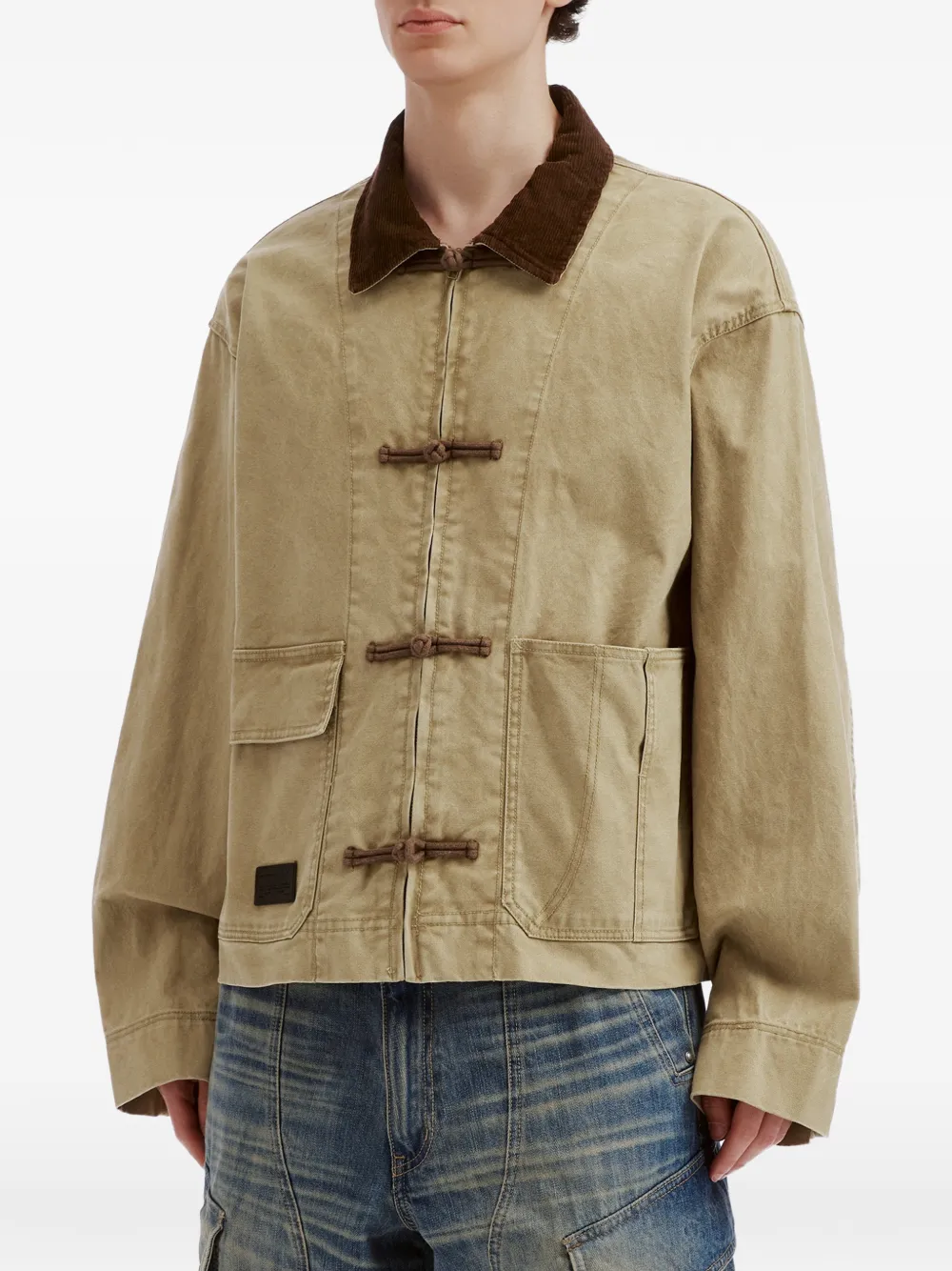 FIVE CM Jack met toggle-sluiting en ribfluwelen kraag Beige
