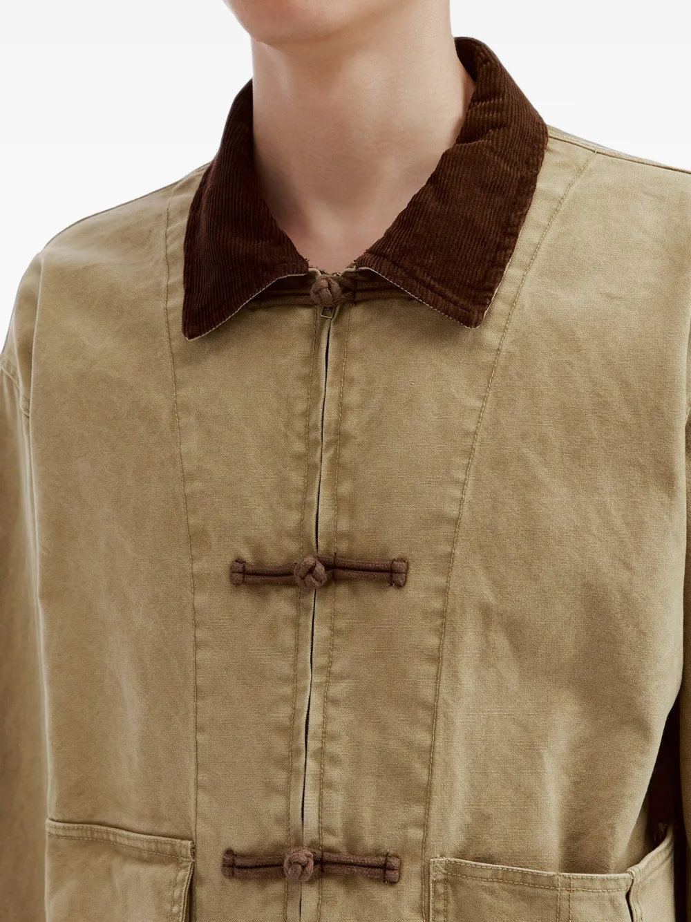 FIVE CM Jack met toggle-sluiting en ribfluwelen kraag Beige