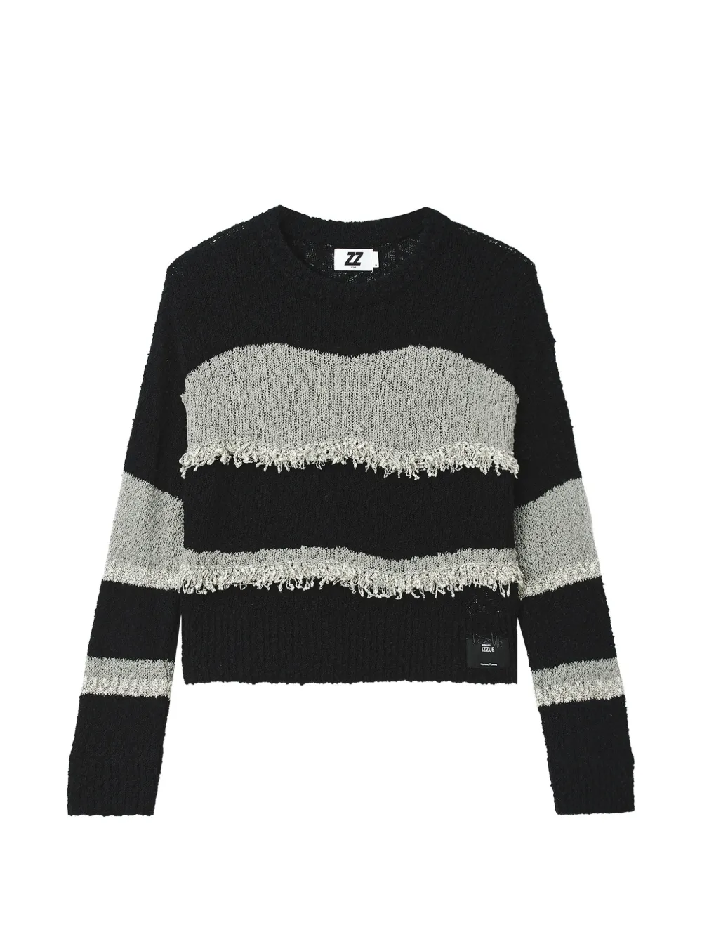 izzue fringe-detail striped sweater - Nero