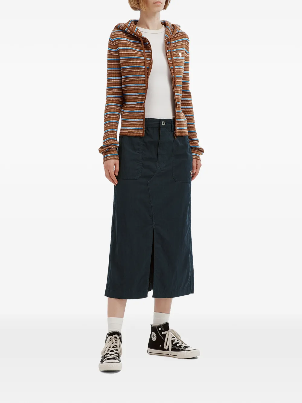 CHOCOOLATE Midi-rok met opgestikt detail en split Blauw