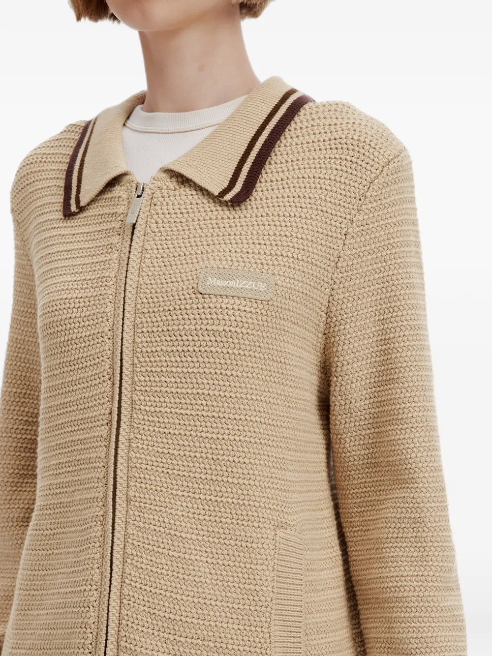 izzue Vest met gestreepte afwerking en rits Beige