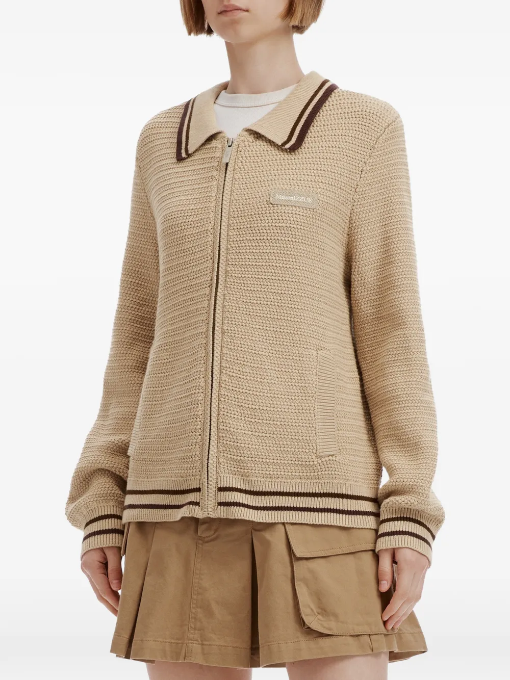 izzue Vest met gestreepte afwerking en rits Beige