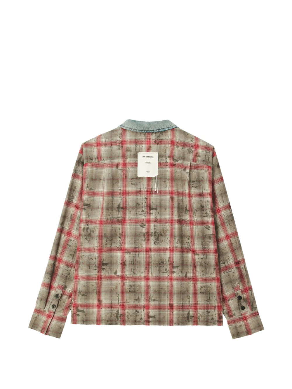 FIVE CM check-pattern denim-panel shirt Beige