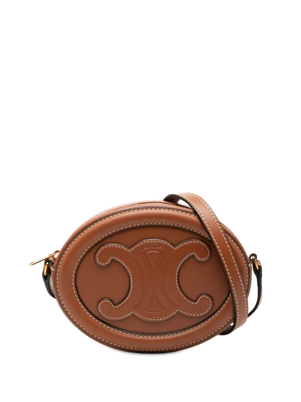 Celine Pre-Owned 2022 Small Calfskin Cuir Triomphe Oval crossbody bag - Braun
