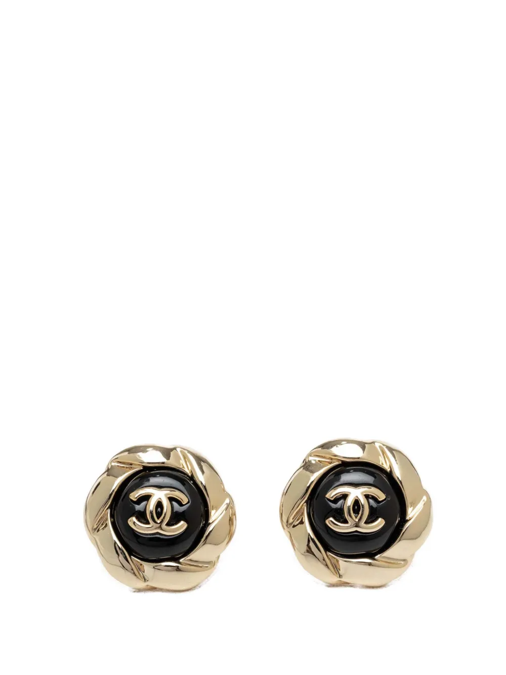 CHANEL Pre-Owned 2022 CC Gold Plated Camellia Push Back Earrings costume earrings - Schwarz