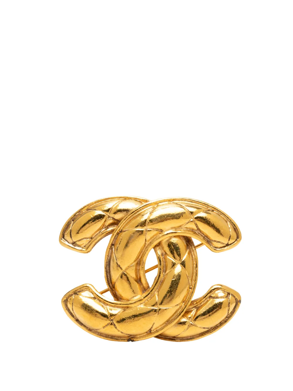CHANEL Pre-Owned 1970-1980 CC Gold Plated Quilted Brooch costume brooch