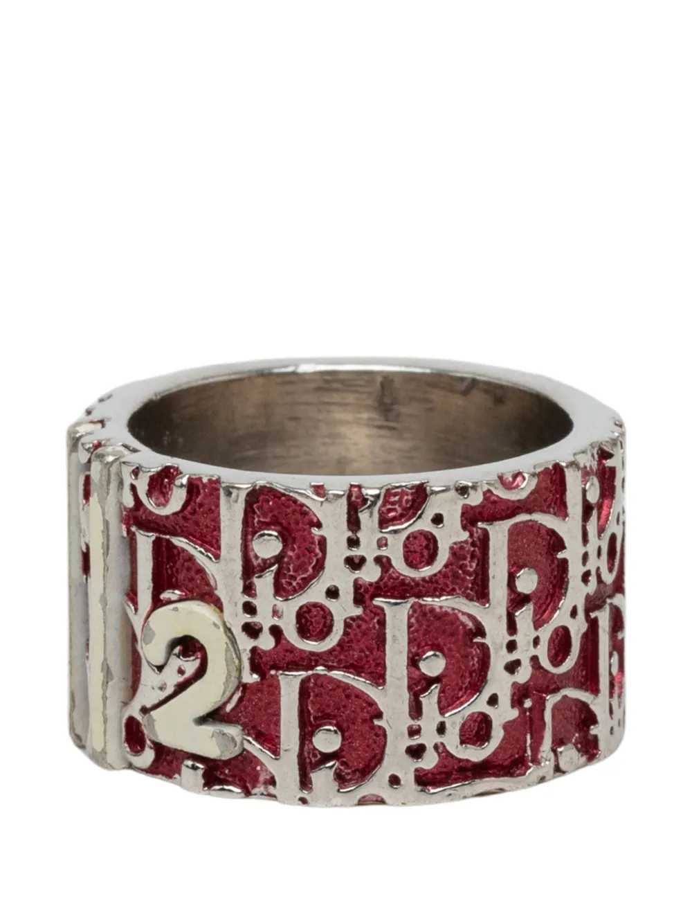 Dior Pre-owned 20th Century Trotter Brass and Enamel Band Ring Costume Ring in Red, view 2