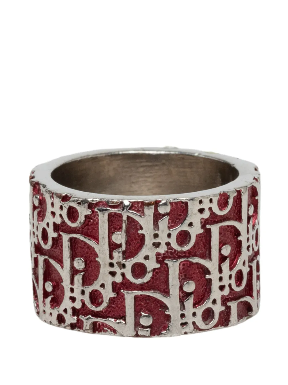 Dior Pre-owned 20th Century Trotter Brass and Enamel Band Ring Costume Ring in Red, view 3