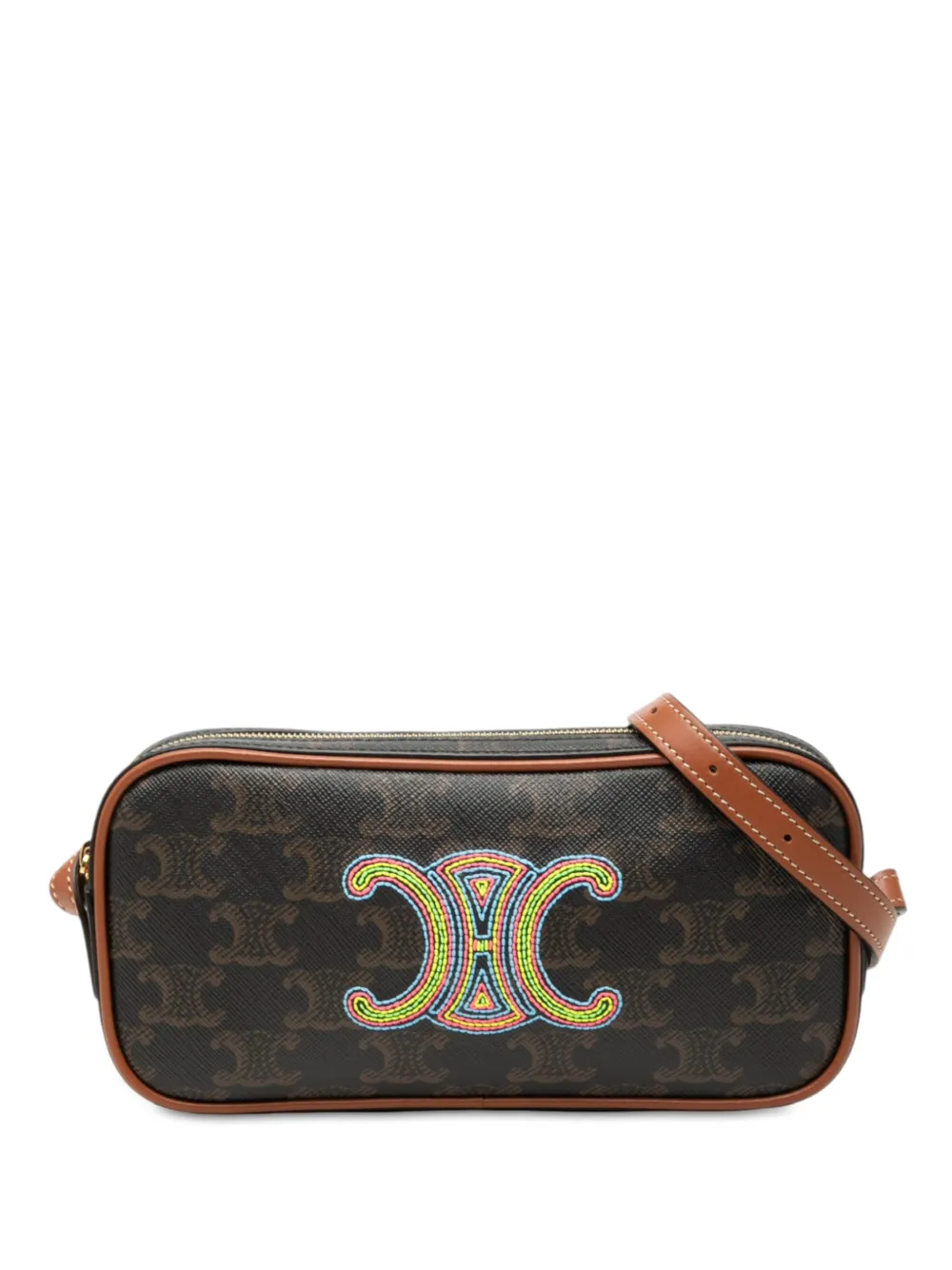 Celine Pre-Owned 2022 Mini Triomphe Cuir Coated Canvas Camera Bag shoulder bag - Braun