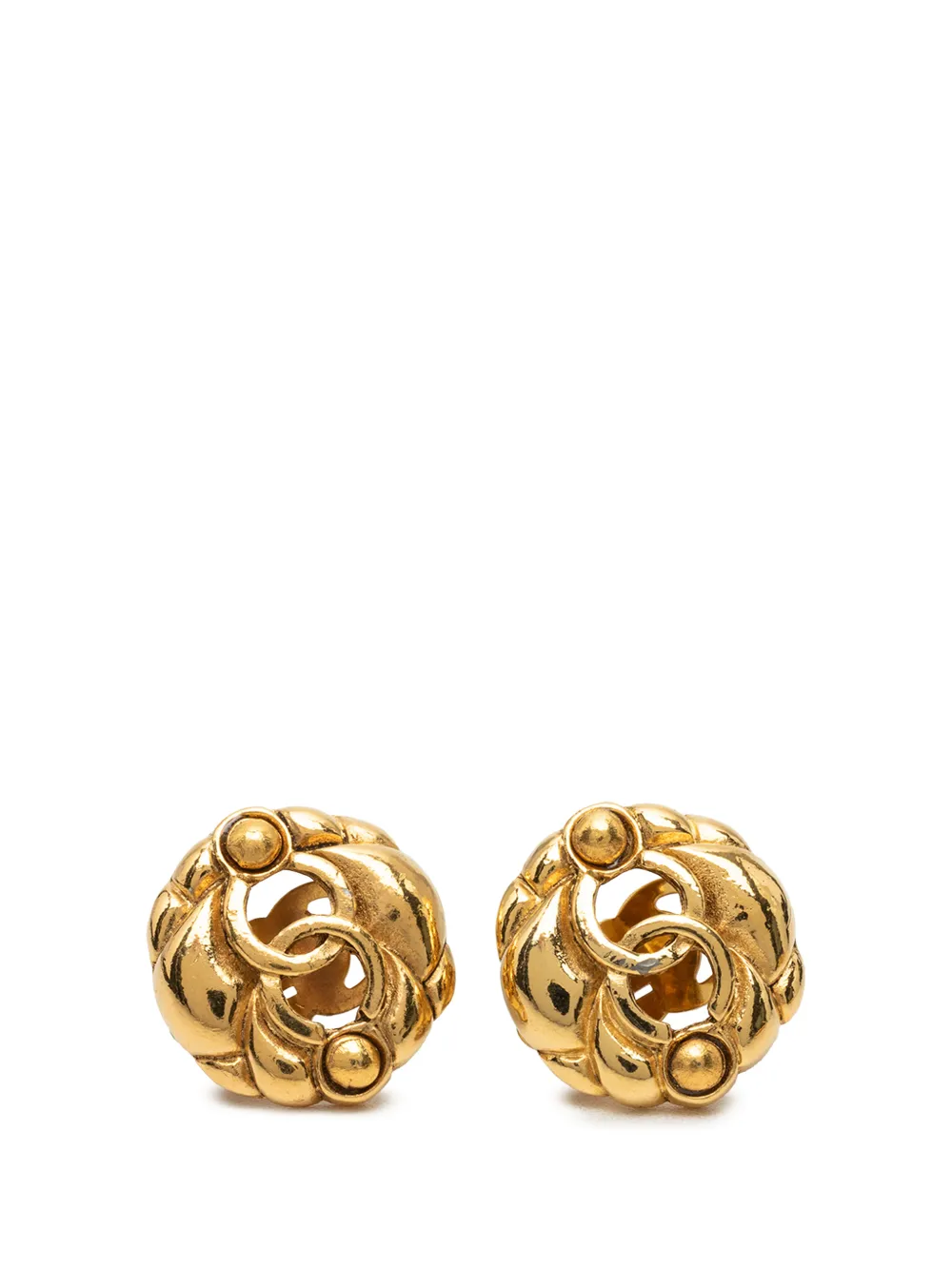 CHANEL Pre-Owned 1980-1990 CC Gold Plated Hollow Round Clip On Earrings costume earrings
