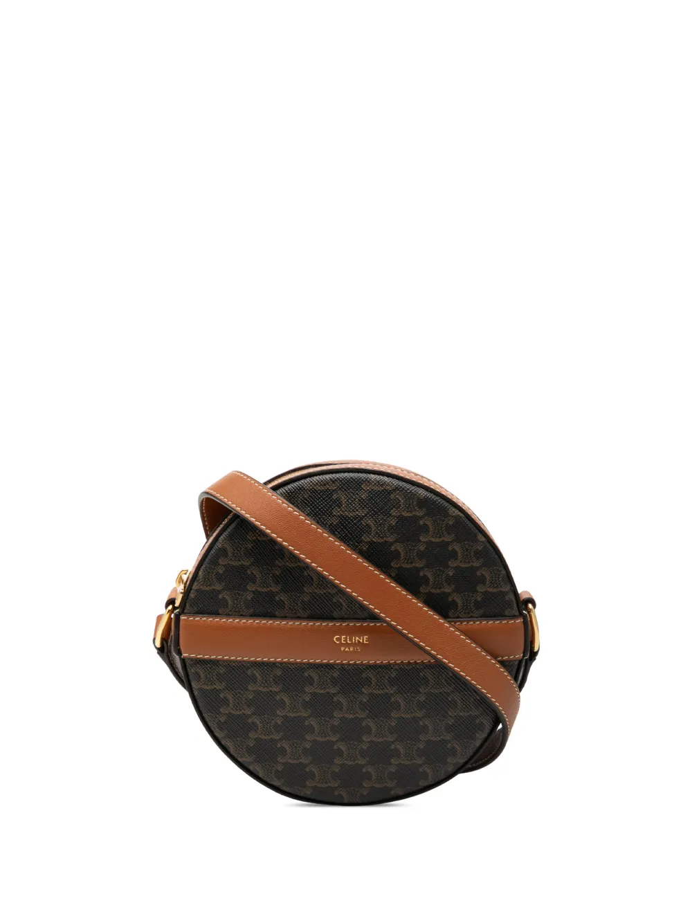 Celine Pre-Owned 2021 Triomphe Coated Canvas Round Purse on Strap crossbody bag - Braun