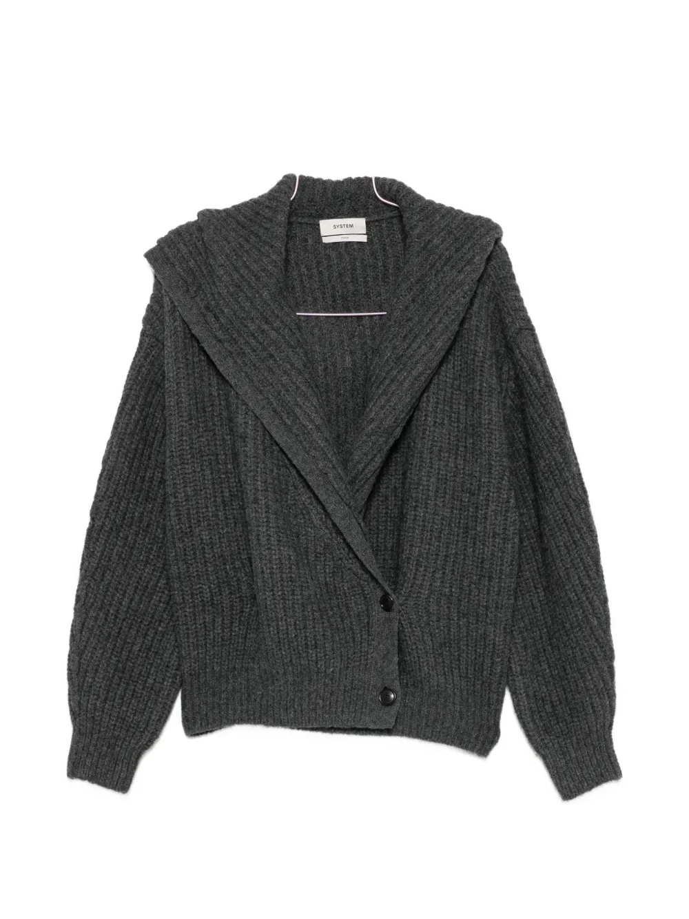 System Ribbed-knit Hooded Cardigan In 그레이