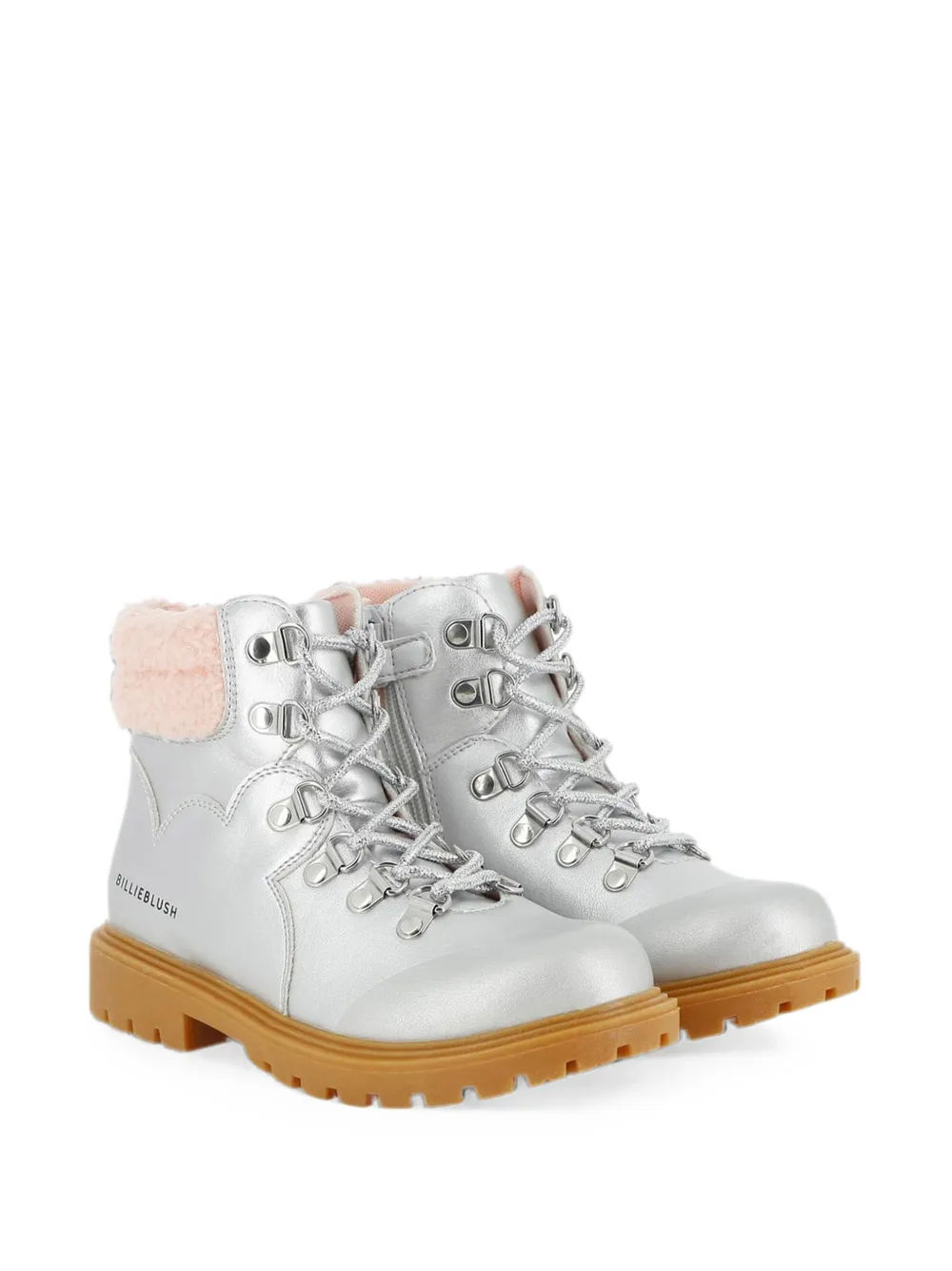 Billieblush sherpa-trim lace-up ankle boots - Argento