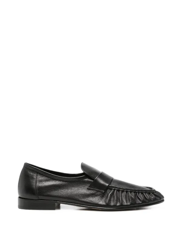 The Row Ruched Leather Loafers in Black