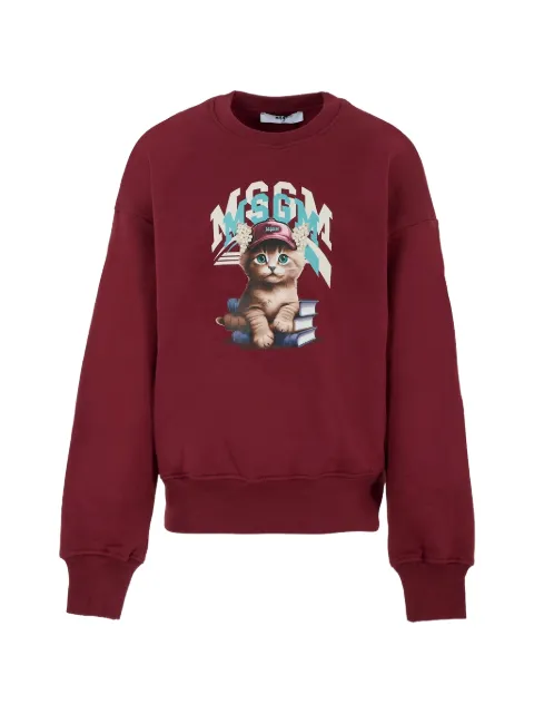 MSGM Kids cat-print drop-shoulder sweatshirt