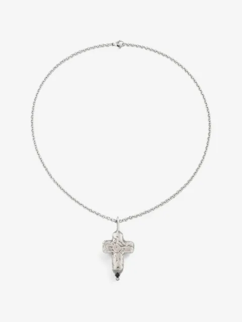 POISONED HEARTS cross-pendant rolo-chain necklace