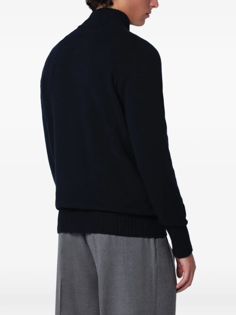 Drumohr Trui met kwartrits en geribbelde afwerking Blauw