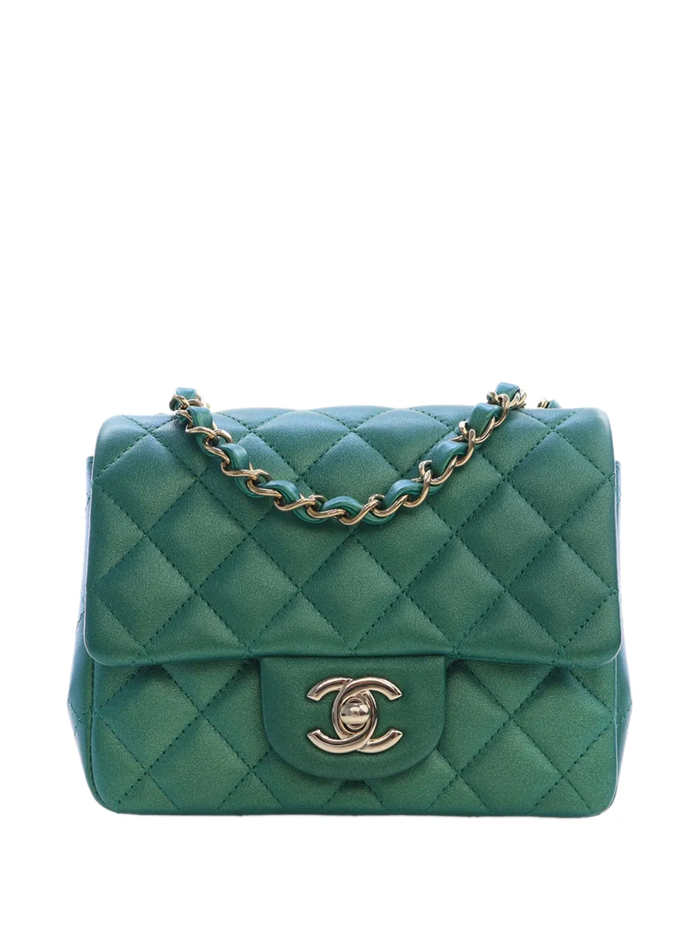 CHANEL Pre-Owned 2021-2026 Mini Square Classic Iridescent Lambskin Single Flap crossbody bag - Grün