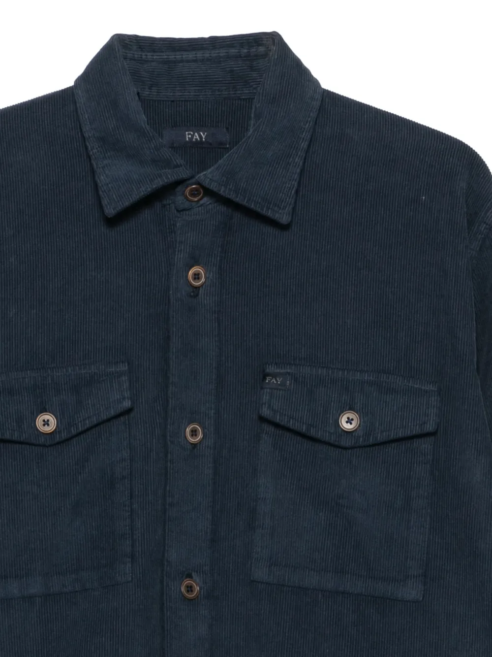 Fay Overhemd met ribfluwelen textuur en zakdetail Blauw