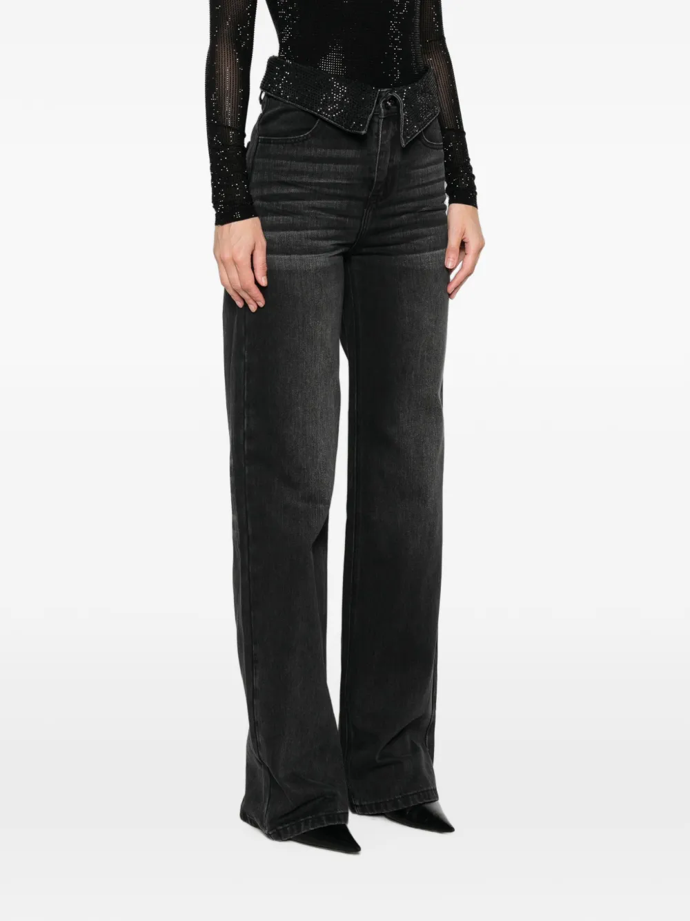 Twenty Four Haitch Crystal-embellished Wide-leg Jeans In Black