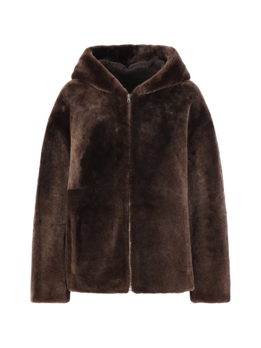 Yves Salomon hooded shearling jacket - Braun