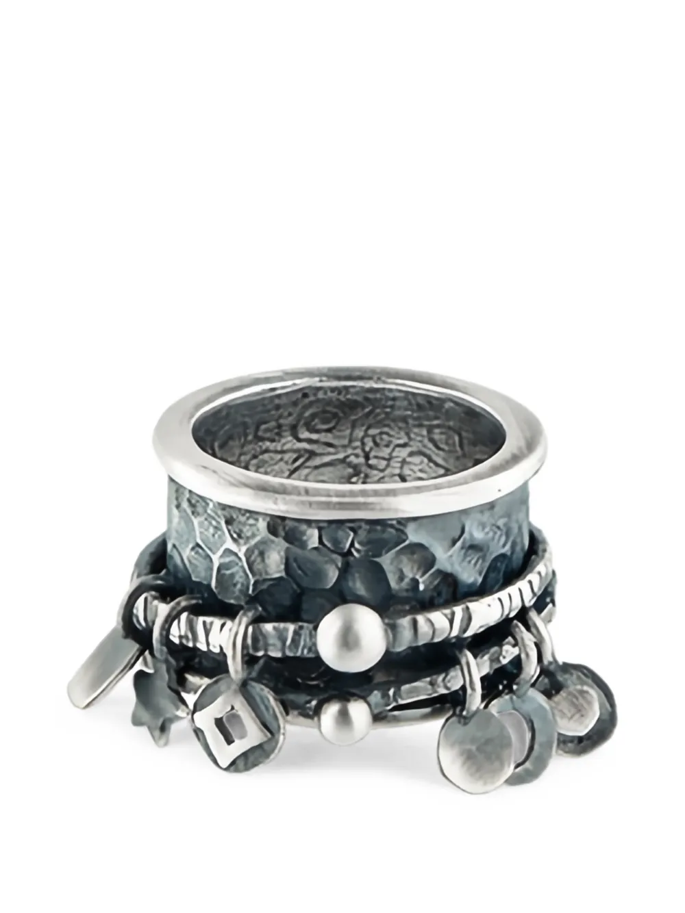 POISONED HEARTS hammered pendant-detail rings - Schwarz